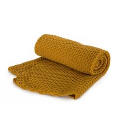 Mustard Yellow Alpaca Wool Knit Newborn Blanket, Crochet Edges - thumbnail 2