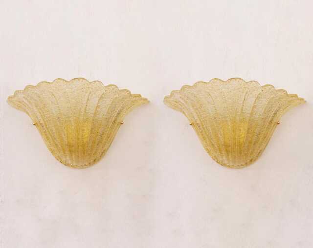 Set Of 2 Elegant Goldish Murano Glass Wall Sconce With Grit, Lamp Made in Italy - image 1