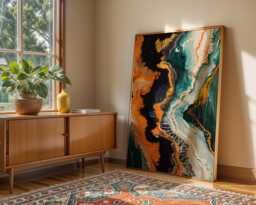 Acrylic Pour Style Abstract Print Fluid Art Marble Effect Painting Cells Contemporary Statement Piece Modern Home Colourful Poster - thumbnail 1