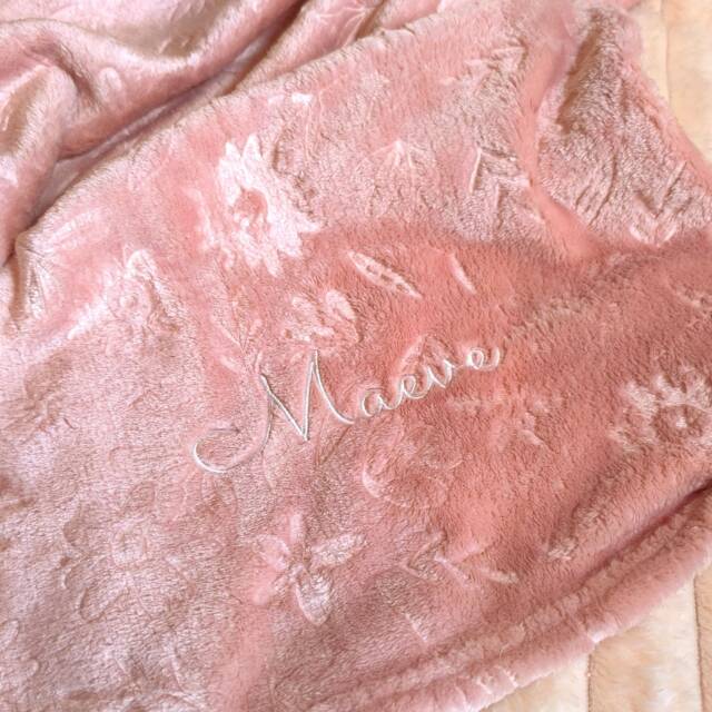 Personalised Baby Blanket Embroidered Name, Embossed Floral Pink Blanket - image 1