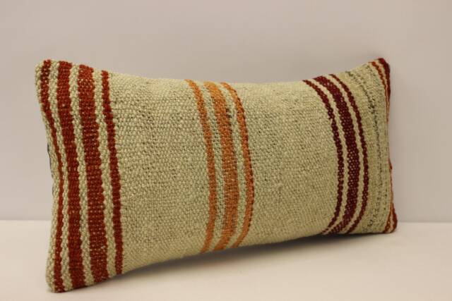Vintage Turkish Kilim Pillow Cover, 10x20 Wool Lumbar Cushion - image 1