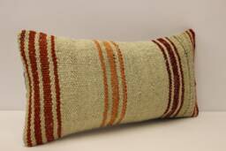 Vintage Turkish Kilim Pillow Cover, 10x20 Wool Lumbar Cushion - thumbnail 1