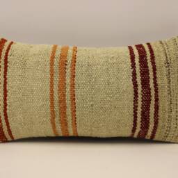 Vintage Turkish Kilim Pillow Cover, 10x20 Wool Lumbar Cushion - thumbnail 2