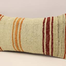 Vintage Turkish Kilim Pillow Cover, 10x20 Wool Lumbar Cushion - thumbnail 3