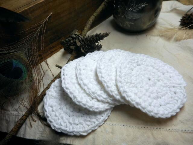 Pure Baby White Cotton Crocheted Round Facial Wash Cloth. Handmade // Set Of 5 . Face Clothes, Shower Gift Bath Acessory - image 1