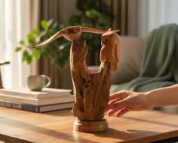 Eagle & Owl Sculpture 8.5 Inch/21 cm, Bird Sculpture, Wooden Carving, Home Decor, Room Personalized Statue, Living - thumbnail 1