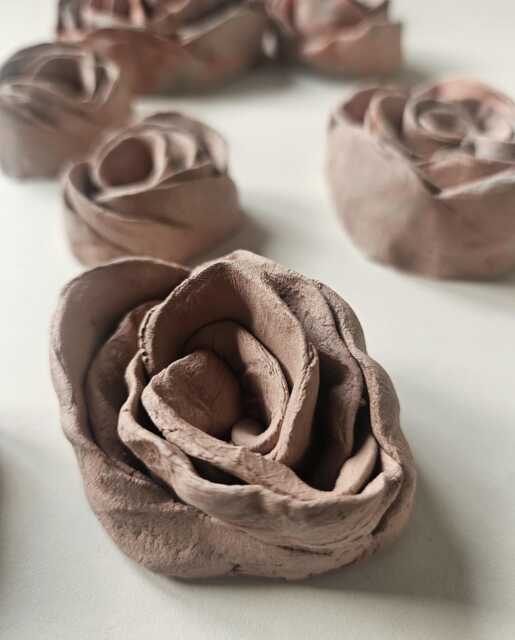 Handcrafted Clay Rose Wall Decor - Set Of Whimsical Botanical Flowers - Clay-Red Colour - image 1