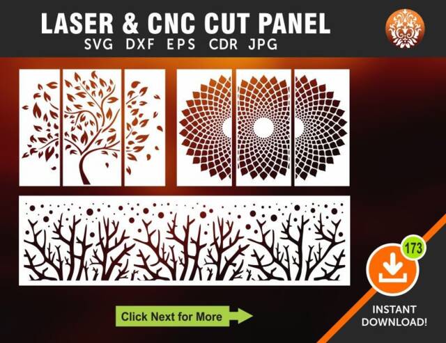 3 Tree Wall Hanging, Decor Decal, Vinyl, Patterns, Laser, Cnc Router, Plasma, Room - Cdr, Svg, Dxf, Ai, Eps, Jpg Files - image 1