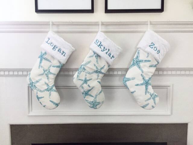 Personalized Coastal Christmas Stocking, Coastal, Ocean Christmas, Sea Friends, Starfish, Beach Decorations Holiday No.615 - image 1
