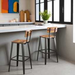 Set Of 2 Industrial Bar Stools With Backrests - Rustic Wood Seat, Metal Frame, Kitchen Counter Height Chairs Footrest, 74cm Seat - thumbnail 3