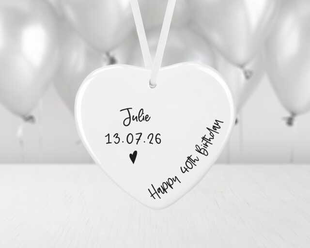Personalised 40Th Birthday Gift Bauble - Forty Keepsake Decoration Ceramic Heart Ornament