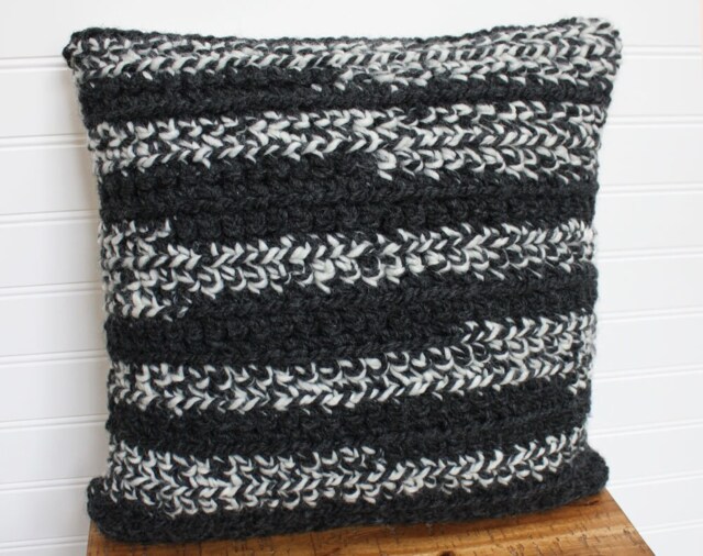 Chunky Crochet Throw Pillow Charcoal/Cream/stripes Decorative Pillow, 14 X - image 1