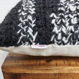 Chunky Crochet Throw Pillow Charcoal/Cream/stripes Decorative Pillow, 14 X - thumbnail 3