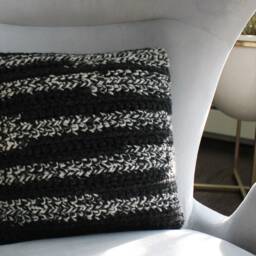 Chunky Crochet Throw Pillow Charcoal/Cream/stripes Decorative Pillow, 14 X - thumbnail 2