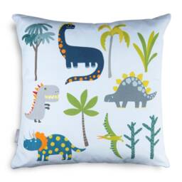 Celina Digby Designer Children's Luxury Velvet Cushions With Soft Teddy Backing, Dino Days Blue, Dinosaurs Bedroom Playroom - thumbnail 1