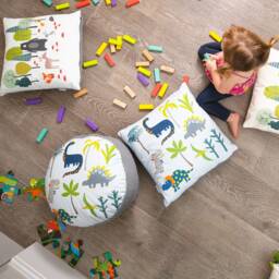Celina Digby Designer Children's Luxury Velvet Cushions With Soft Teddy Backing, Dino Days Blue, Dinosaurs Bedroom Playroom - thumbnail 2