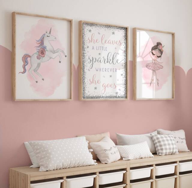 Girls Bedroom Prints, Girls Room Decor, Girls Wall Art, Unicorn Prints, Ballerina Prints, Sparkle, Girl Birthday, Dance, Unicorn Decor, Pink Decor - image 1
