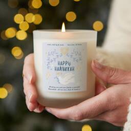 Personalised Hanukkah Candle Frosted Glass, Soy Wax, Menorah Design