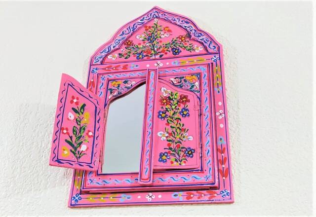 Pink Hand Painted Moroccan Wall Mirror