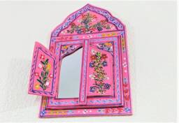 Pink Hand Painted Moroccan Wall Mirror - thumbnail 1