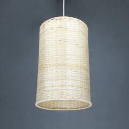"Handwoven Bamboo Pendant Light, Cylindrical Woven Ceiling Lamp, Lampshade Size W9.8"" By H15.7" - thumbnail 2