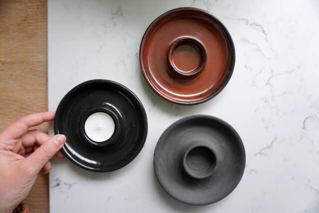Ceramic Tealight Candle Holder Plate in Matt Black, Gloss Red Or Dark Blue - image 1