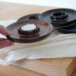 Ceramic Tealight Candle Holder Plate in Matt Black, Gloss Red Or Dark Blue - thumbnail 2