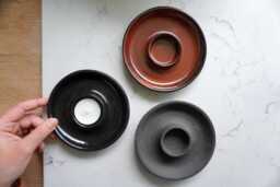 Ceramic Tealight Candle Holder Plate in Matt Black, Gloss Red Or Dark Blue - thumbnail 1