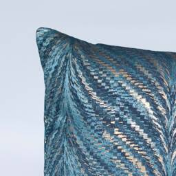 Luxury Metallic Feather Fan Xl Rectangular Cushion in Teal Blue. Double Sided, 23X15 - thumbnail 2