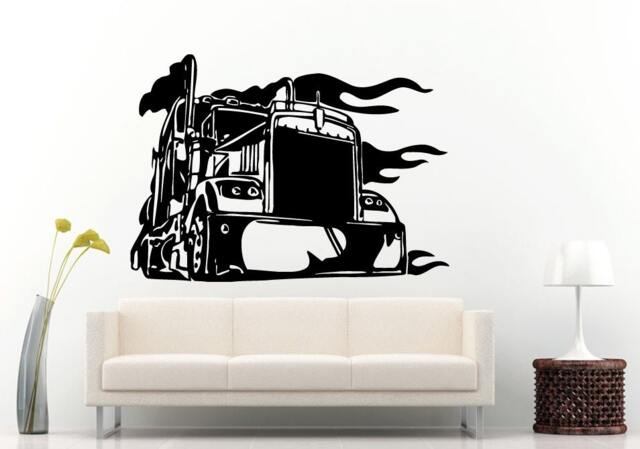 Semi Truck Heavy Duty Eighteen 18 Wheeler in Flames On Fire The High Way Interstate Road Wall Decal Vinyl Sticker Mural Room Decor L824 - image 1