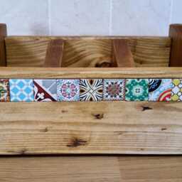 Moroccan Tile Reclaimed Wood Utensil Organizer Boho Desk Caddy - thumbnail 2