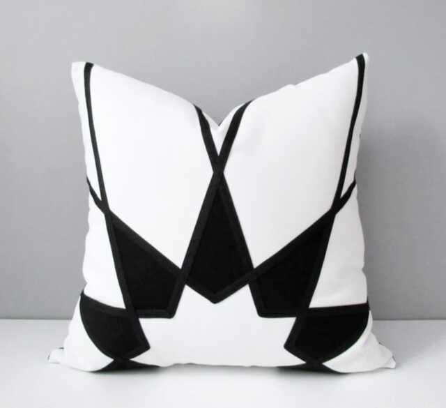 Black & White Sunbrella Pillow Cover Modern Geometric Starburst Mazizmuse Design - image 1