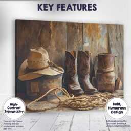 Rustic Cowboy Boots Hat & Lasso Western Ranch Canvas Wall Art Print Decor Picture Ready To Hang - thumbnail 1