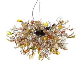 Large Hanging Chandeliers With Champagne Color Flowers & Leaves For Dining Room
