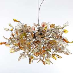 Large Hanging Chandeliers With Champagne Color Flowers & Leaves For Dining Room - thumbnail 3