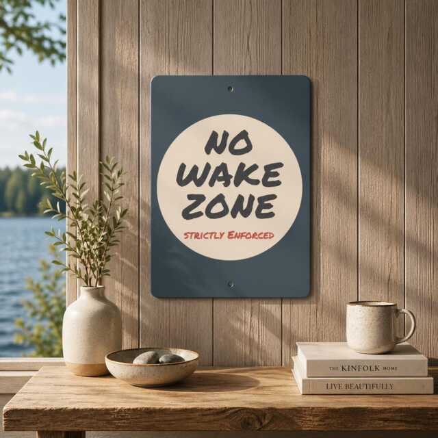 No Wake Zone Metal Sign, Lake Rules Dock Safety Boating Marina Decor, Nautical Wall Art - image 1
