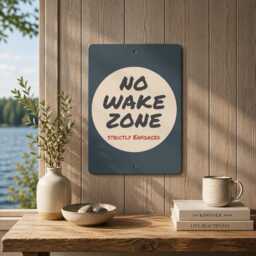 No Wake Zone Metal Sign, Lake Rules Dock Safety Boating Marina Decor, Nautical Wall Art - thumbnail 1