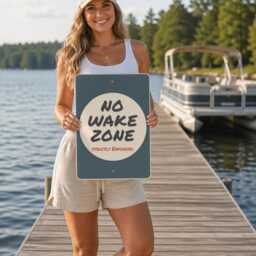 No Wake Zone Metal Sign, Lake Rules Dock Safety Boating Marina Decor, Nautical Wall Art - thumbnail 2