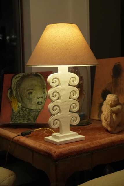 Architectural Sculptural Table Lamp .. Handmade Plaster Scroll Design - image 1