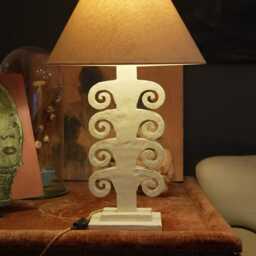 Architectural Sculptural Table Lamp .. Handmade Plaster Scroll Design - thumbnail 2