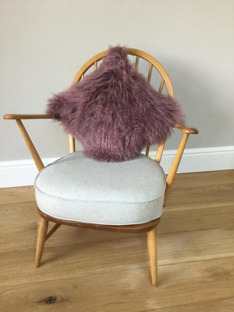 Cushion, Pillow, Mongolian Tibetan Sheepskin Cushion Pillow Complete Mulberry Colour - image 1