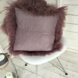 Cushion, Pillow, Mongolian Tibetan Sheepskin Cushion Pillow Complete Mulberry Colour - thumbnail 3