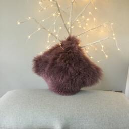 Cushion, Pillow, Mongolian Tibetan Sheepskin Cushion Pillow Complete Mulberry Colour - thumbnail 2