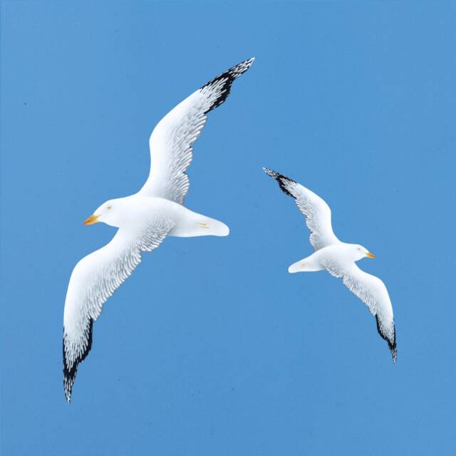 Optimistic Set Of 2 Wooden Painted Seagulls Wall Installation Nautical Coastal & Beach Decoration White Hanging Large Bird in Flight - image 1