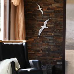 Optimistic Set Of 2 Wooden Painted Seagulls Wall Installation Nautical Coastal & Beach Decoration White Hanging Large Bird in Flight - thumbnail 3