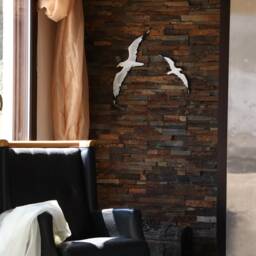 Optimistic Set Of 2 Wooden Painted Seagulls Wall Installation Nautical Coastal & Beach Decoration White Hanging Large Bird in Flight - thumbnail 2