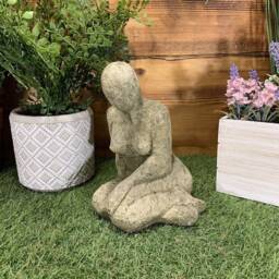 Stone Garden Cute Modern Kneeling Girl Statue Gift Home Ornament - thumbnail 2