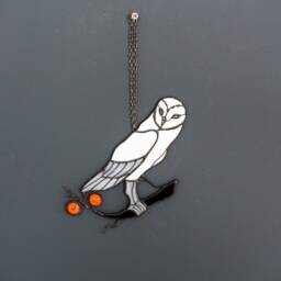 Owl Stained Glass Bird White Suncatcher Picture Home Window Wall Hangings Cling Horror Gift. Halloween Decor - thumbnail 2