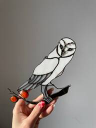 Owl Stained Glass Bird White Suncatcher Picture Home Window Wall Hangings Cling Horror Gift. Halloween Decor - thumbnail 1
