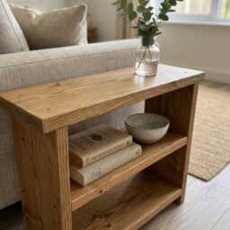 Solid Pine Side Table With Shelf - Narrow End Storage Sofa Table, Handmade in UK - thumbnail 2